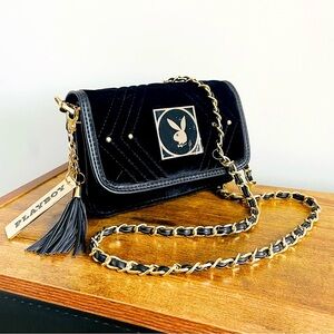 PLAYBOY✨Velvet Chain Link Studded Chevron Crossbody Bag